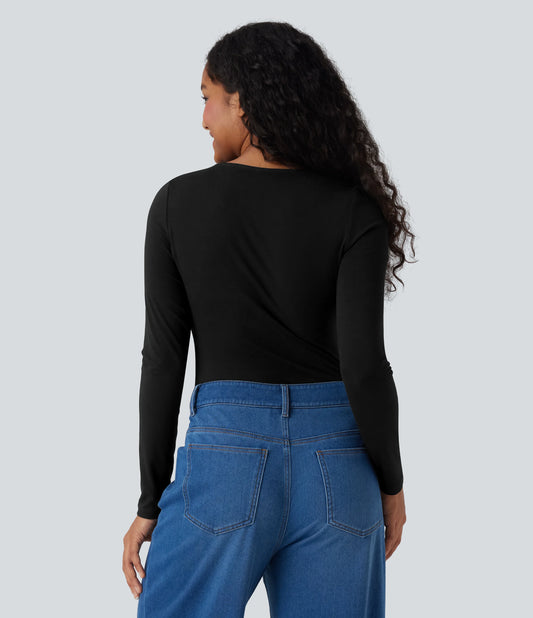 Deep V Neck Long Sleeve Casual Top