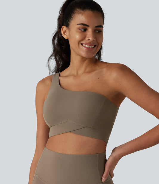 Halara UltraSculpt™ Low Support One-Shoulder Crossover Hem Built-in Bra Yoga Sports Bra