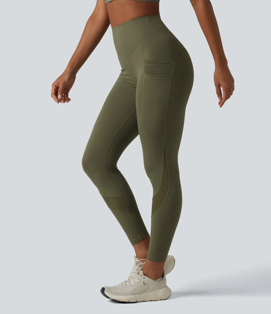 Halara UltraSculpt™ High Waisted Tummy Control Scrunch Contrast Mesh Training 7/8 Leggings with Pockets