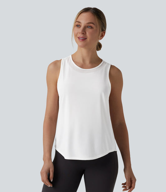 Contrast Mesh Curved Hem Running Tank Top