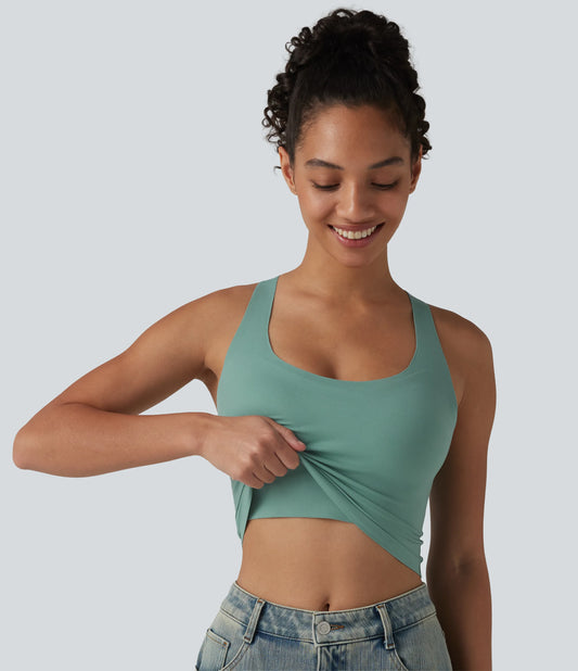 U Neck Built-in Bra Cropped Casual Tank Top B-E Cups