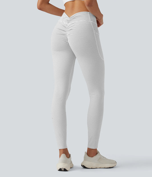 High Waisted Tummy Control Scrunch Stripes Yoga Leggings with Pockets