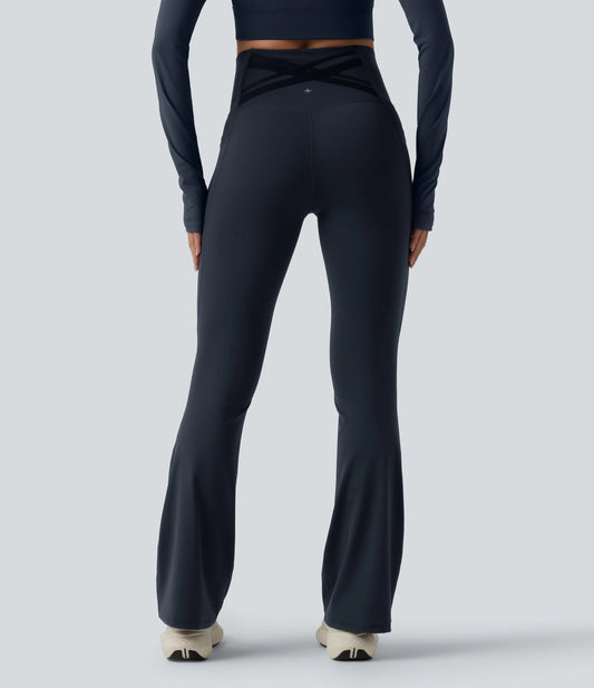 Halara Ultrasculpt™ High Waisted Tummy Control Crossover Back Bootcut Workout Leggings with Pockets
