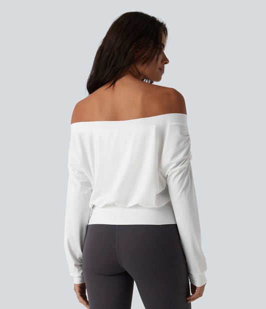 Off Shoulder Long Sleeve Oversize InstantCool Quick Dry Yoga Sports Top