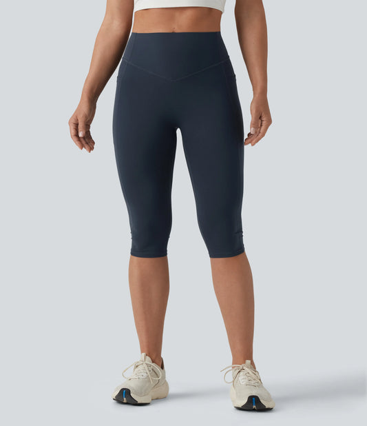Halara UltraSculpt™ High Waisted Tummy Control Butt Lifting Ruched Pedal Pushers Shaping Yoga Leggings with Pockets