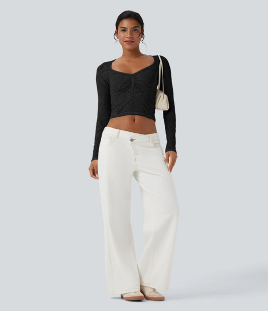OneForm Seamless Flow Jacquard Sweetheart Neck Long Sleeve Casual Sports Top