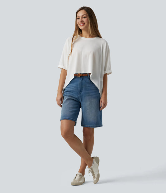 Round Neck Half Sleeve High Low Casual T-Shirt