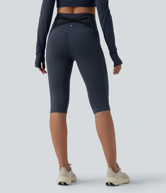Halara Ultrasculpt™ High Waisted Tummy Control Crossover Back Pedal Pusher Running Leggings with Pockets