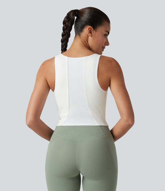 U-Neck Contrast Breathable Mesh Built-in Bra Dance Tank Top