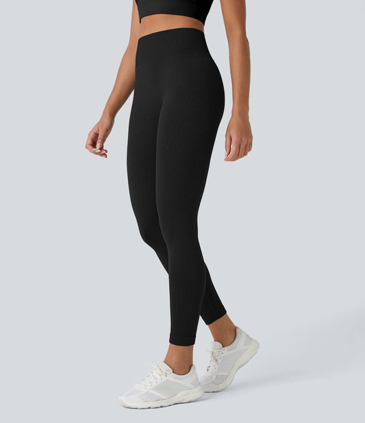 Soft OneForm Seamless Flow Ribbed High Waisted Tummy Control Yoga 7/8 Leggings