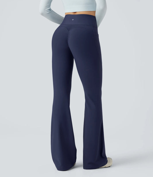 High Waisted Scrunch Fleece Yoga Flare Leggings with Pockets