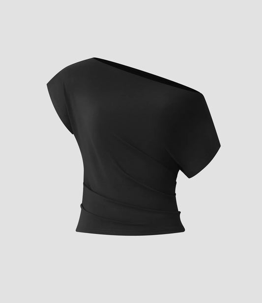 Off Shoulder Short Sleeve Ruched Casual Top