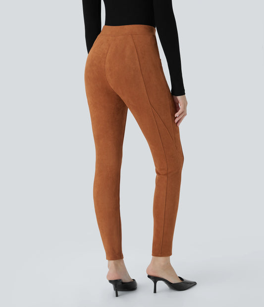 High Waisted Tummy Control Pocket Suede Casual Leggings