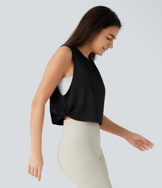 Round Neck Curved Hem Cropped Pickleball Tank Top