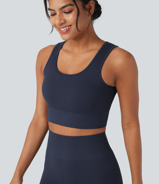 OneForm Seamless Flow Low Support U Neck Cropped Waffle Yoga Sports Bra