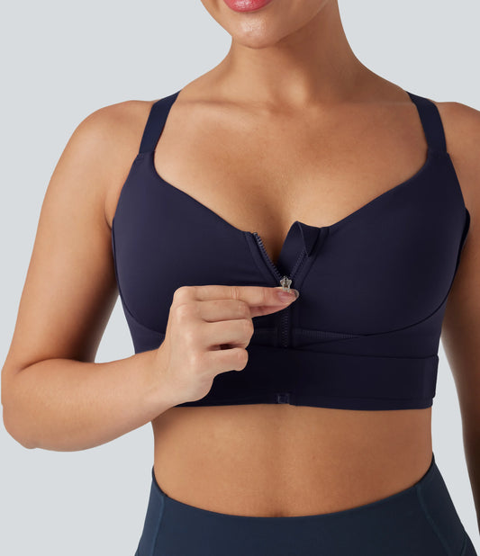 SpeedWave™ Medium Support Push Up Zipper Adjustable Buckle Quick Dry Running Sports Bra