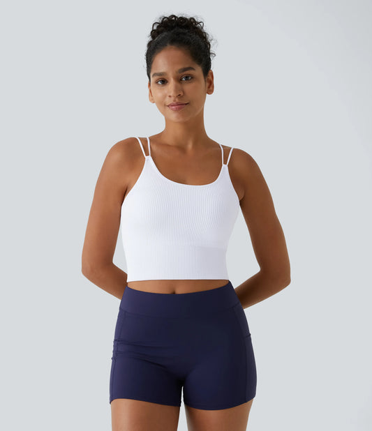 OneForm Seamless Flow Double Straps V Back Cropped Running Cami Top