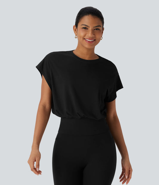 Round Neck Short Batwing Sleeve Work T-Shirt