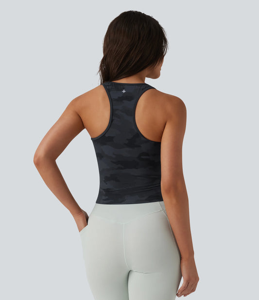 Halara UltraSculpt™ Camo Print U-Neck Racerback Built-in Bra Yoga Tank Top
