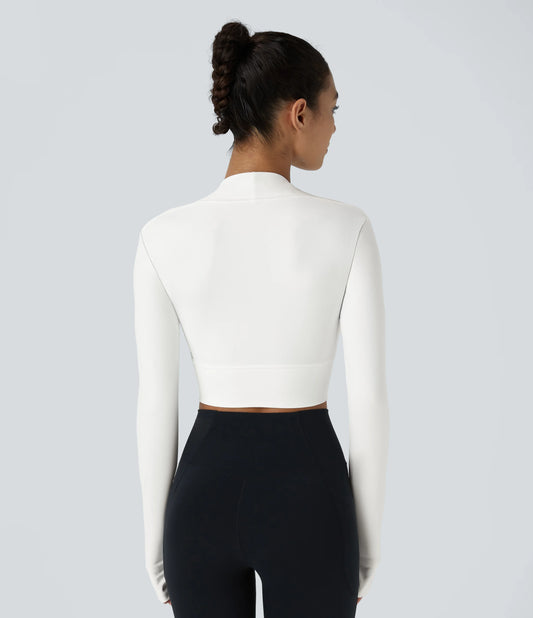 SoftlyZero™ Plush Long Sleeve Thumb Hole 2-in-1 Cropped Yoga Sports Top