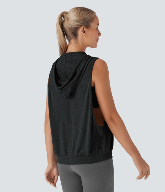 Hooded Drawstring Sleeveless Workout Tank Top