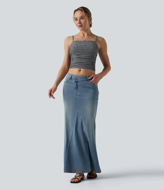 Gingham Ruched Cropped Workout Tank Top