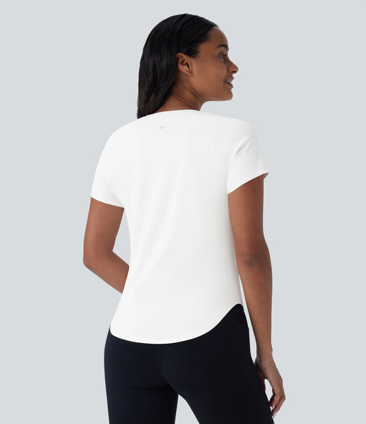SoftlyZero™ QuickDry Round Neck Short Sleeve Contrast Mesh Curved Hem Running Sports Top