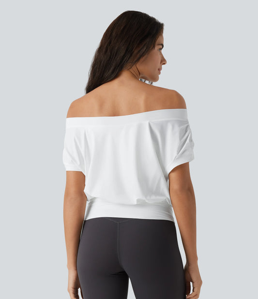 Off Shoulder Short Sleeve Oversize InstantCool Quick Dry Yoga Sports Top