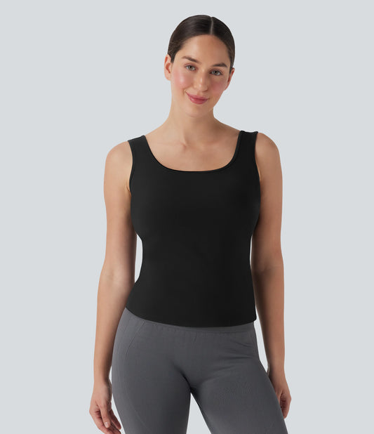 U Neck Crossover Yoga Tank Top-Longer Length DD-F Cups