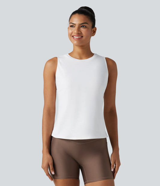Cut Out Crossover Hem Heathered Yoga Tank Top