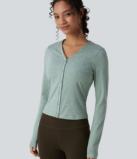 Sweetheart Neck Long Sleeve Heathered Workout Sports Top
