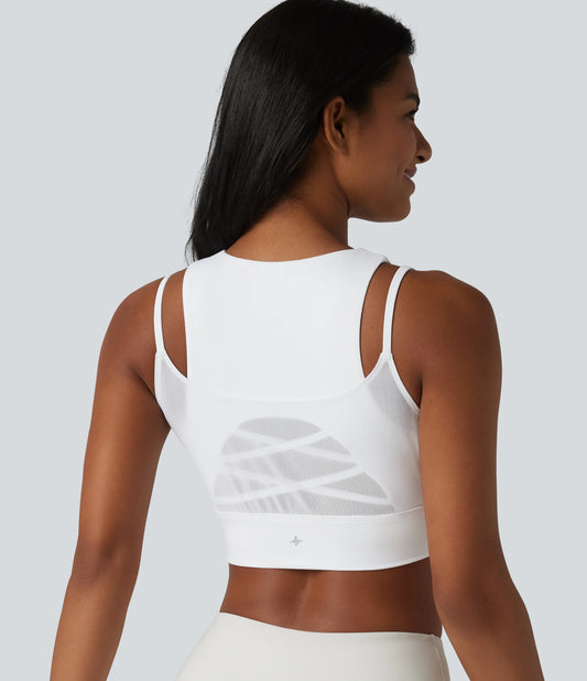 SoftlyZero™ Airy Low Support Crisscross Breathable Mesh 2-in-1 Built-in Bra InstantCool Yoga Sports Bra-UPF50+
