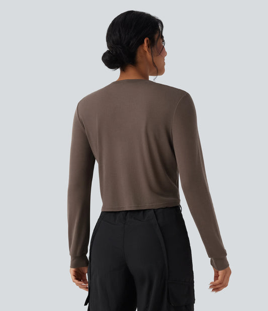 Round Neck Long Sleeve Casual Wool-Blend Top