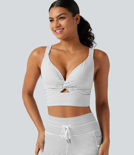 Low Support Non-Removable Pad Push-Up Stripe Yoga Sports Bra