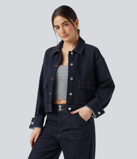 Halara Flex™ Collar Long Sleeve Denim Casual Jacket
