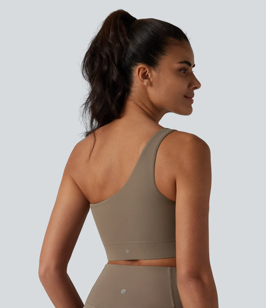 Halara UltraSculpt™ Low Support One-Shoulder Crossover Hem Built-in Bra Yoga Sports Bra