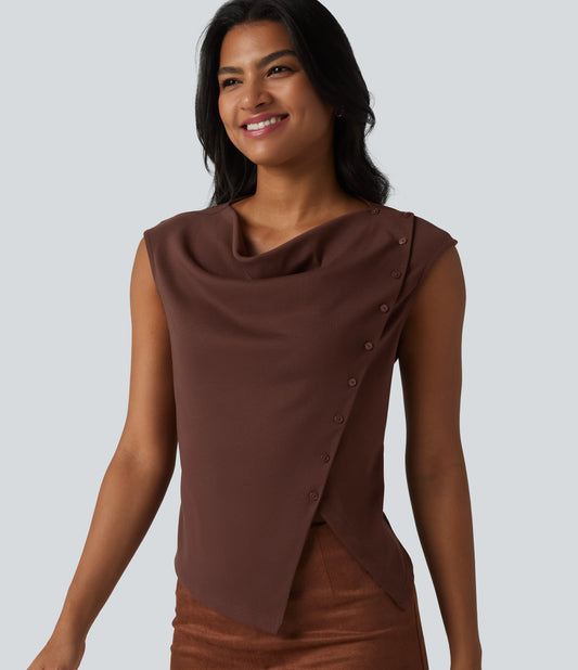 Cowl Neck Cap Sleeve Casual T-Shirt