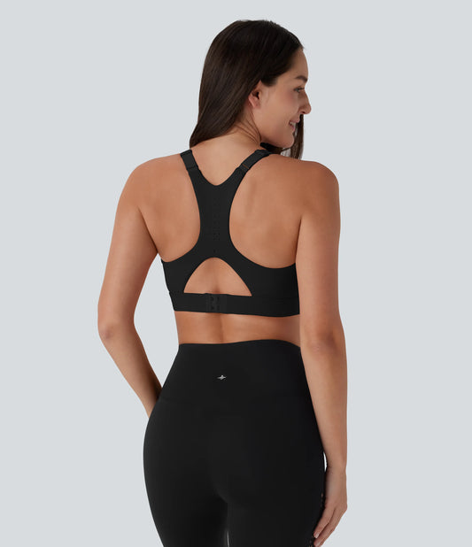 SpeedWave™ Medium Support Molded Cups Perforated Adjustable Hook Quick Dry Workout Sports Bra A-D Cups