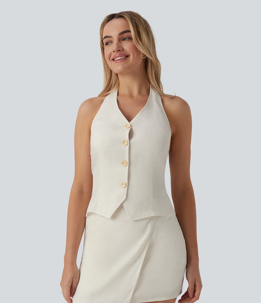 Halter Casual Linen-Blend Tank Top