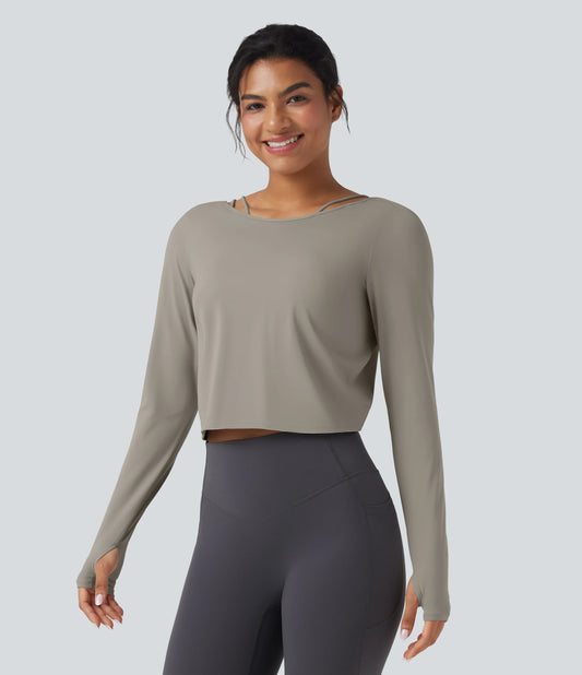 SoftlyZero™ QuickDry Backless Twist-back Long Sleeve Thumb Holes 2-in-1 Yoga Sports Top