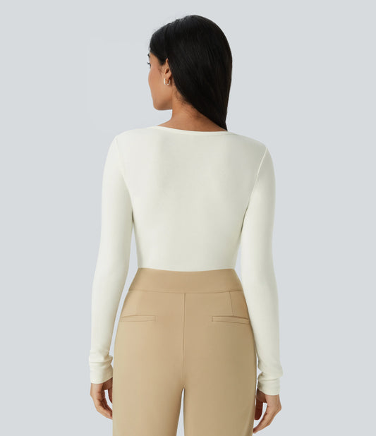 V Neck Long Sleeve Thermal Work Top