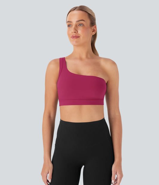 SoftlyZero™ Plush Low Support Asymmetric One Shoulder Skinny Cropped Yoga Sports Bra A-D Cups