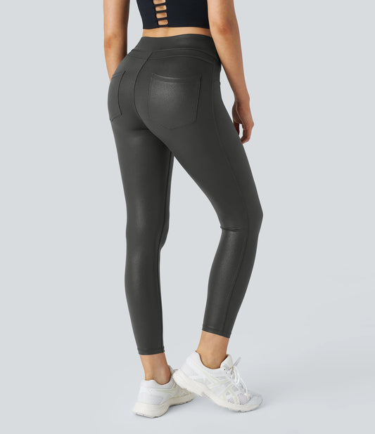 SoftlyZero™ Faux Leather High Waisted Pocket Work Leggings