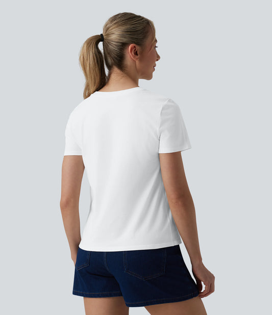 Round Neck Short Sleeve Casual Cotton T-Shirt