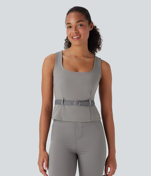 Square Neck Belted Work Tank Top