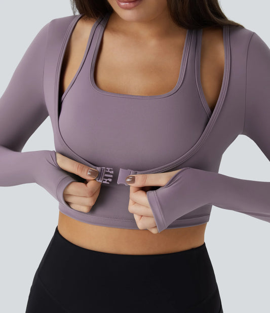 SoftlyZero™ Plush Halter Thumb Hole Long Sleeve Cropped 2-in-1 Yoga Sports Top