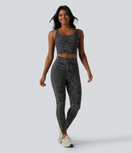 Halara UltraSculpt™ Leopard Print U Neck Built-in Bra Cut Out Cropped Yoga Tank Top