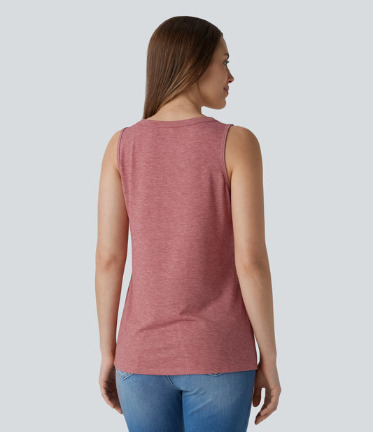 V Neck Sleeveless Decorative Casual Top