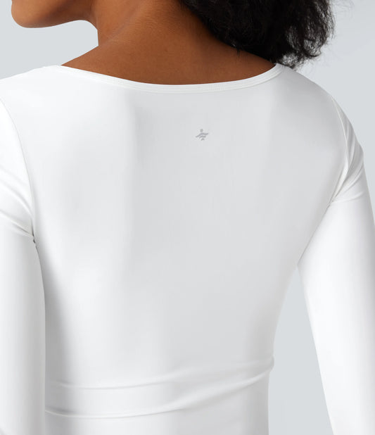 SoftlyZero™ Airy Square Neck Long Sleeve Ruched InstantCool Workout Sports Top
