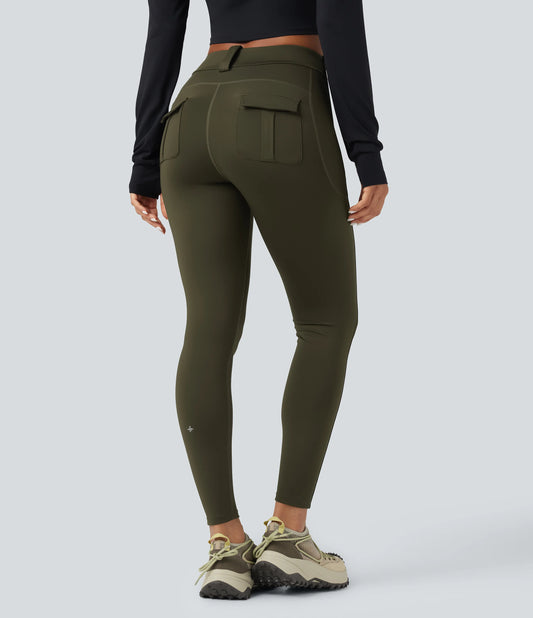 Wear-Resistant Mid Rise Cargo Hiking Leggings with Pockets